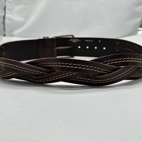 Weekend Max Mara Italy Womens Small Oversized Leather Waist BELT Braided Brass main image 3